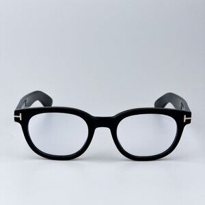 Tom Ford Women Black Clear Blue Block Round BRAND NEW Eyeglasses FT5807-B/O 001